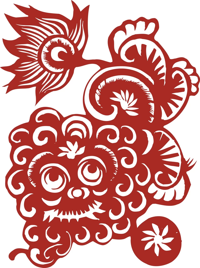 中国风中式传统喜庆民俗人物动物窗花剪纸插画边框AI矢量PNG素材【273】